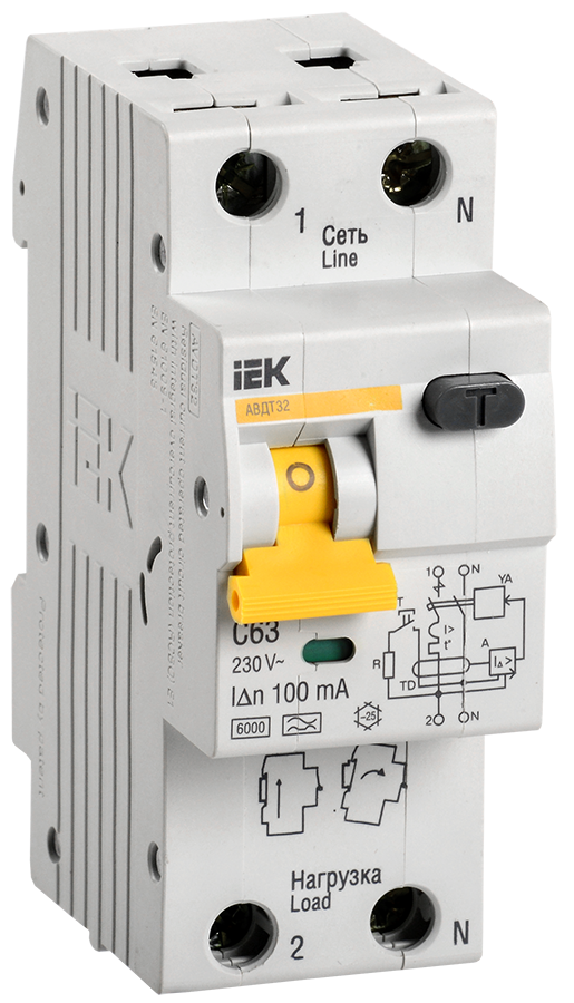 Автоматический выкл.диф.тока АВДТ 32 С63 100мА ИЭК