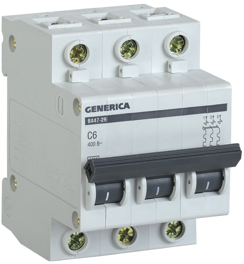 Автомат 3Р ВА 47-29 6 А 4,5кА х-ка С GENERICA ИЭК