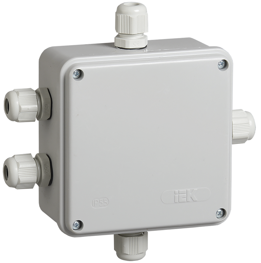 Коробка КМ41330 распаячная для о/п 100х100х50 мм IP55 (RAL7035, гермовводы PG9 5 шт) ИЭК