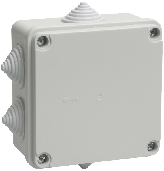 Коробка КМ41233 распаячная для о/п 100х100х50 мм IP44 (RAL7035, 6 гермовводов) ИЭК