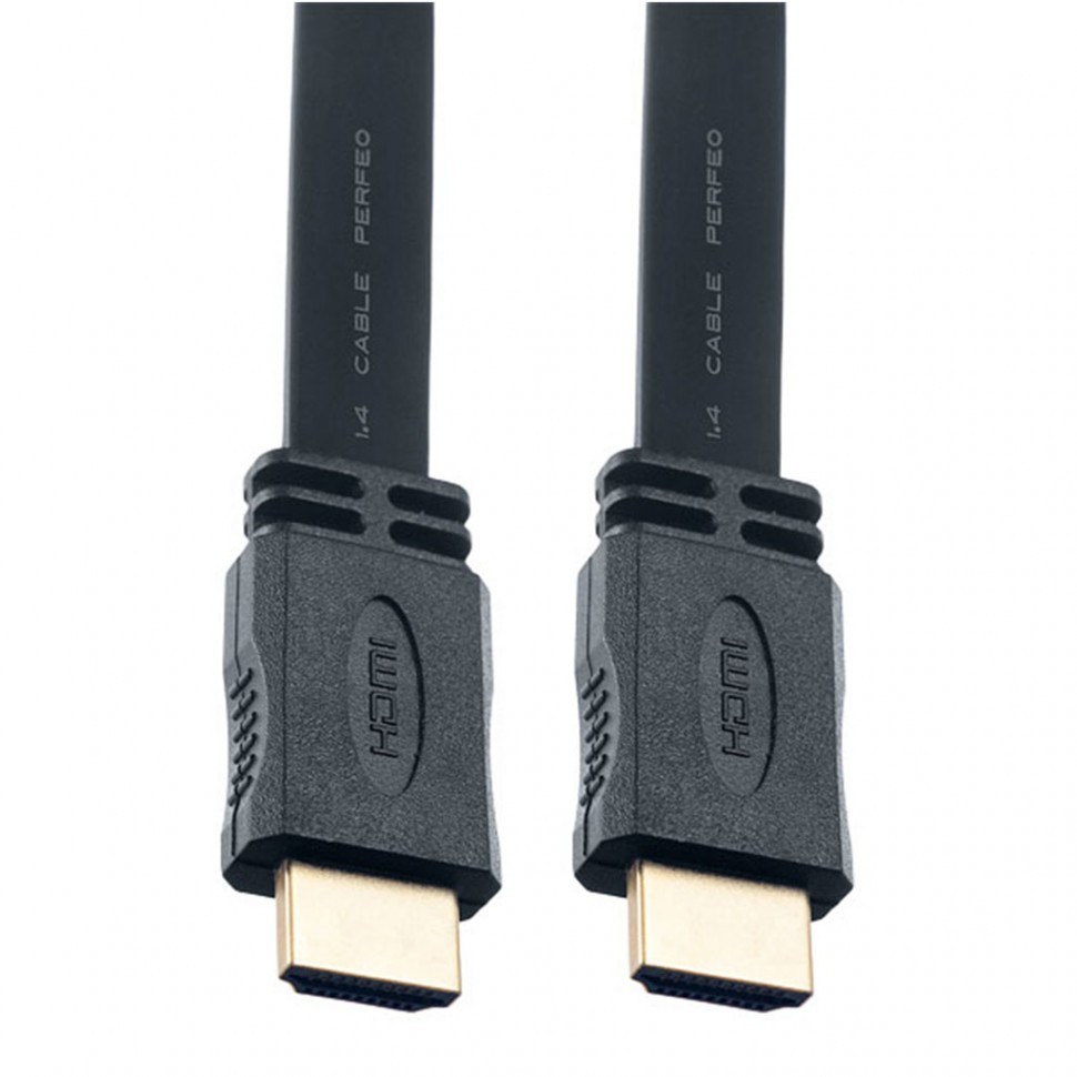 Кабель PERFEO HDMI A вилка - HDMI A вилка, плоский, ver.1.4, длина 1 м. (H1301)
