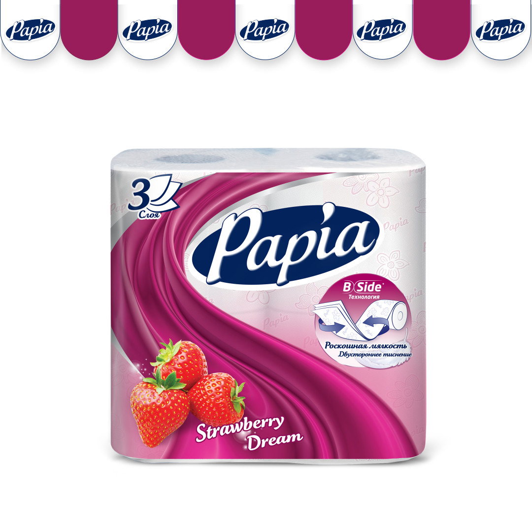 Туалетная бумага Papia Strawberry dream 3-х слойная 4 рулонa