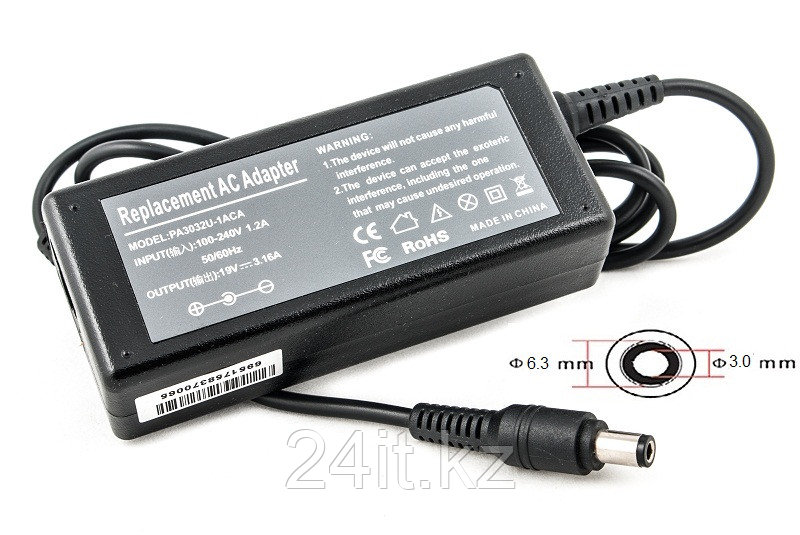 Блок питания для ноутбуков PowerPlant TOSHIBA 220V, 19V 60W 3.16A (6.3*3.0)