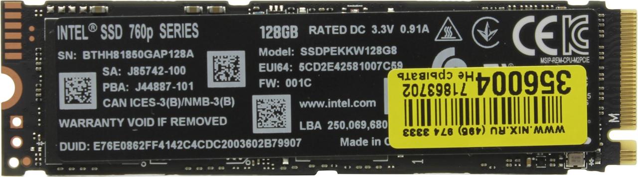 Твердотельный SSD накопитель 760p Series (128GB, M.2 80mm, PCIe 3.0 x4, 3D2, TLC) Generic Single Pack