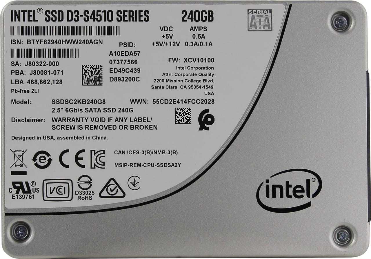 Твердотельный SSD накопитель D3-S4510 Series (240GB, 2.5in SATA 6Gb/s, 3D2, TLC) Generic Single Pack