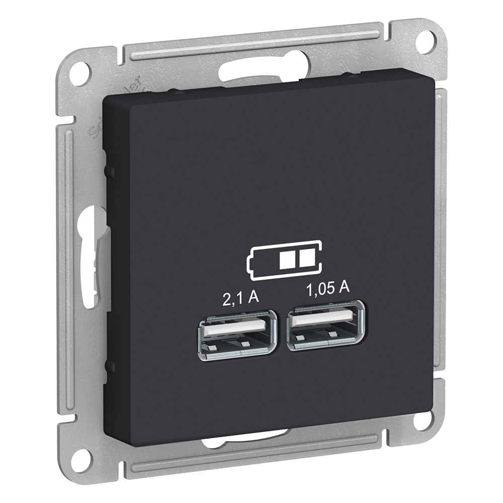 USB розетка А+А, 5В/2,1А мех, КАРБОН /ATN001033/