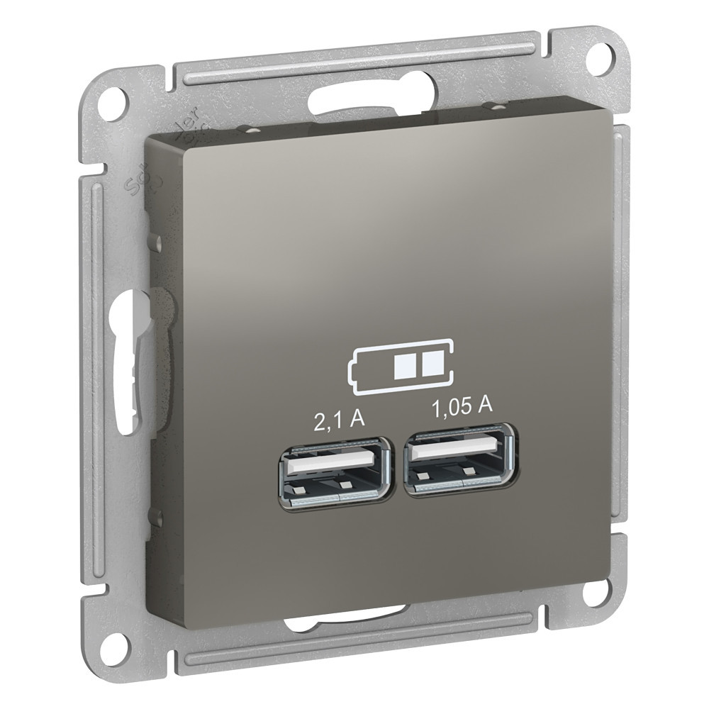 USB розетка А+А, 5В/2,1А мех, СТАЛЬ /ATN000933/