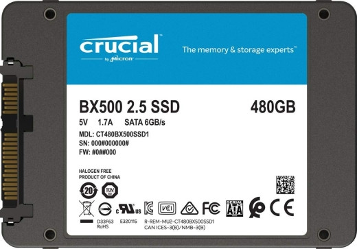 Твердотельный накопитель 480GB SSD Crucial BX500 2.5” SATA3 R540Mb/s, W500MB/s 7mm