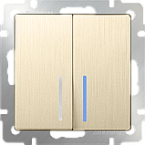 Выключатель 2-клавишный с подсветкой /WL10-SW-2G-LED (шампань рифленый), фото 2