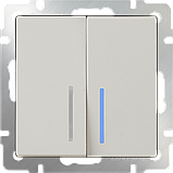 Выключатель 2-клавишный проходной с подсветкой /WL03-SW-2G-2W-LED (слоновая кость), фото 2