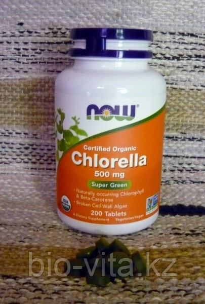 Хлорелла. Now Foods, Сертифицированная натуральная хлорелла, 500 мг, 200 таблеток. Без ГМО.