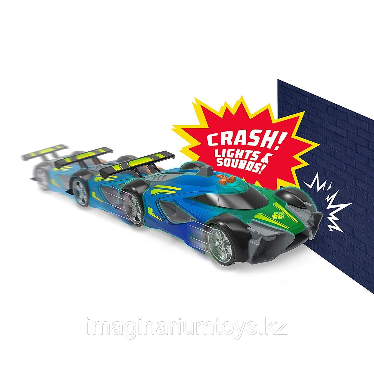 Машинка Hot Wheels Race N Crash 20 см со звуковыми и световыми эффектами сине-зеленая - фото 2 - id-p75908192