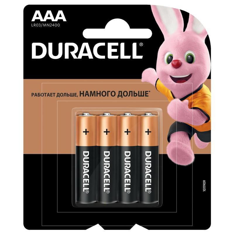 Батарейка DURACELL Basic ААА 4шт LR03 (мизинчиковые) - фото 1 - id-p75282818