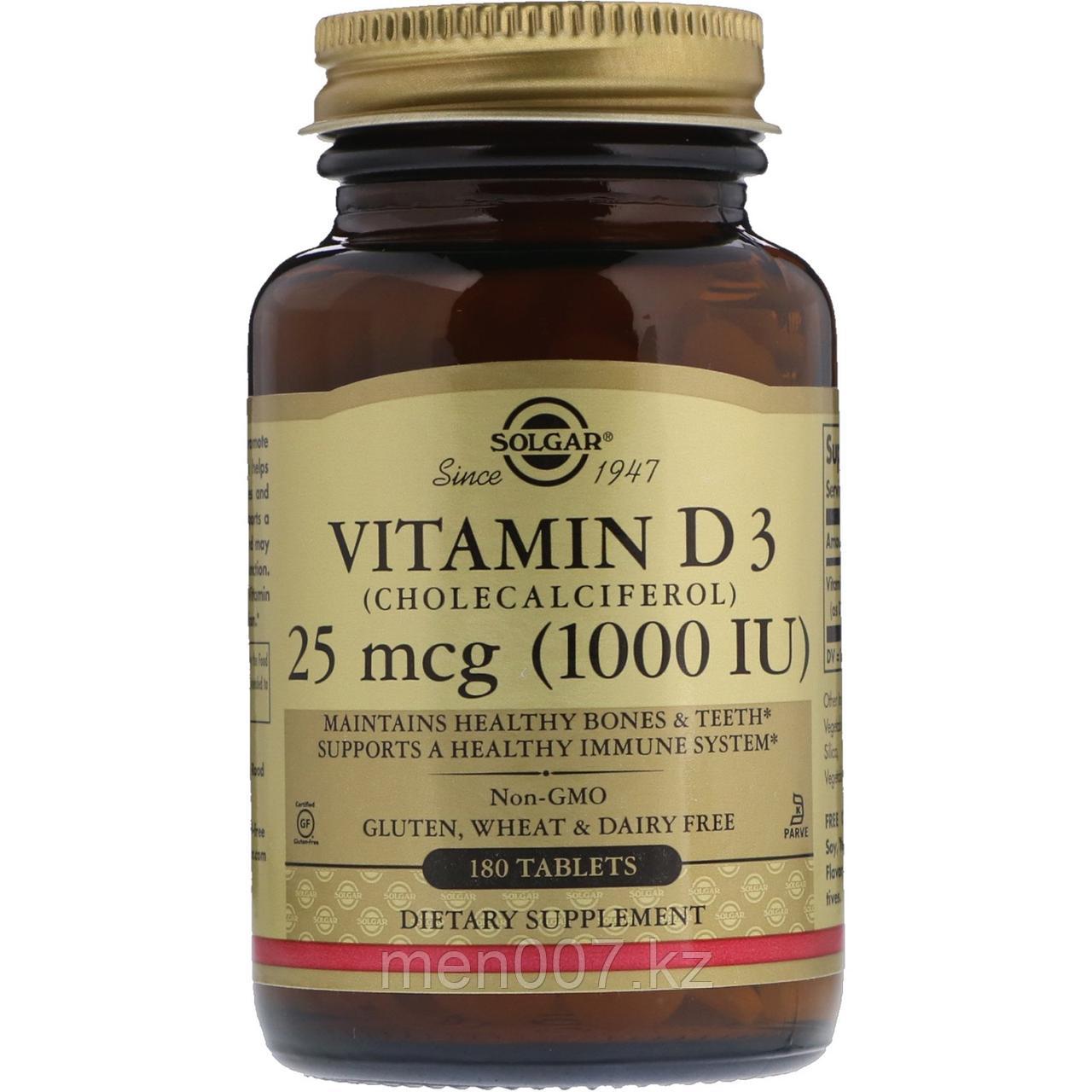 БАД Витамин D3, 1000 IU (180 таблеток) Solgar, срок до 10/2023г.