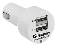 Зарядное устройство автомобильное Defender ECA-15 2 порта USB, 5V/2А белый TAK15559 Зарядное устройство автомобильное Defender ECA-15 2 порта USB, 5V/2А белый
