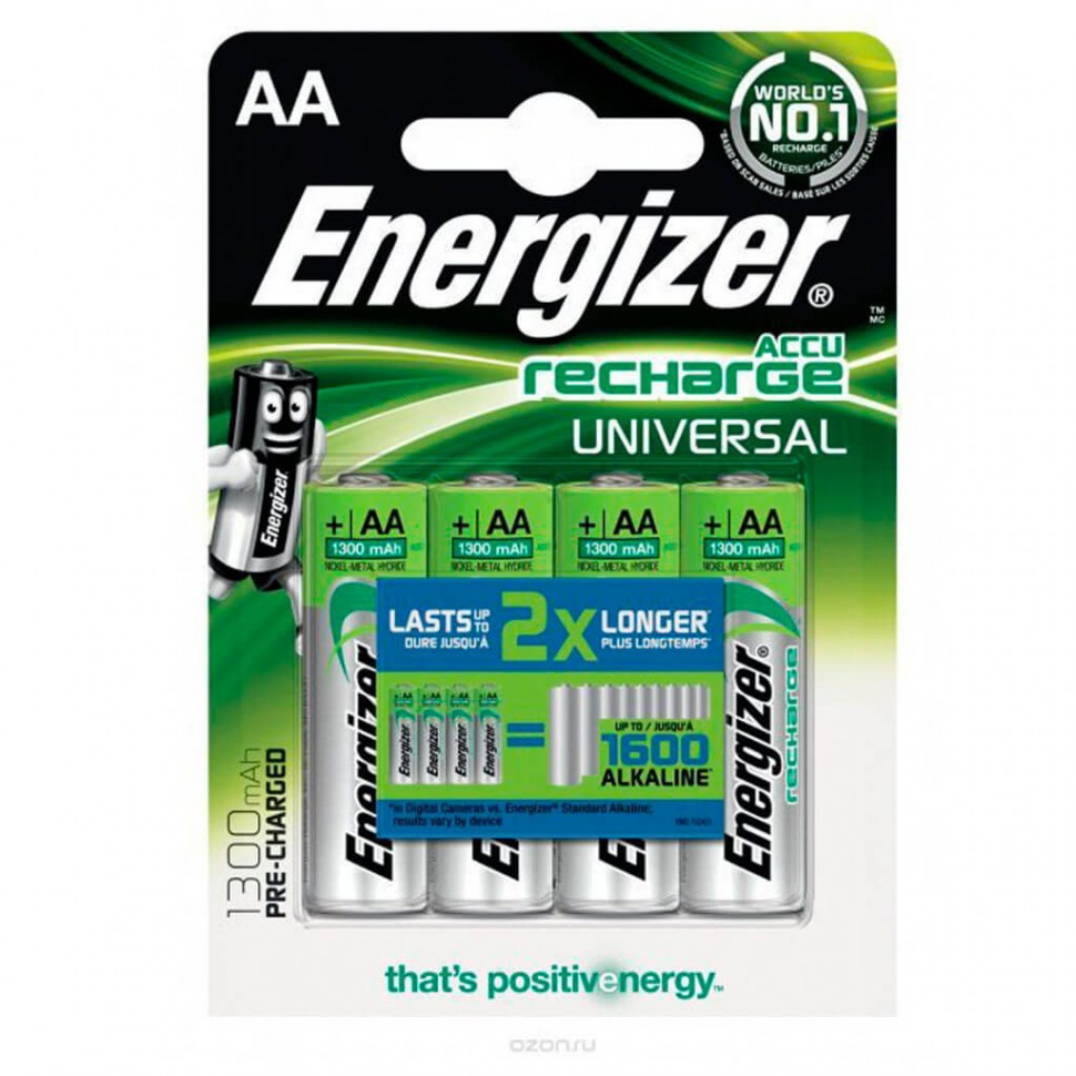 Аккумуляторы Energizer Universal NH15 NiMH AA 1300mAh 4 штуки в блистере