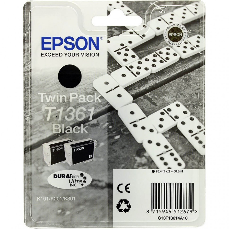 Картридж Epson C13T13614A10 K301/K201/K101 черный, набор 2 шт.