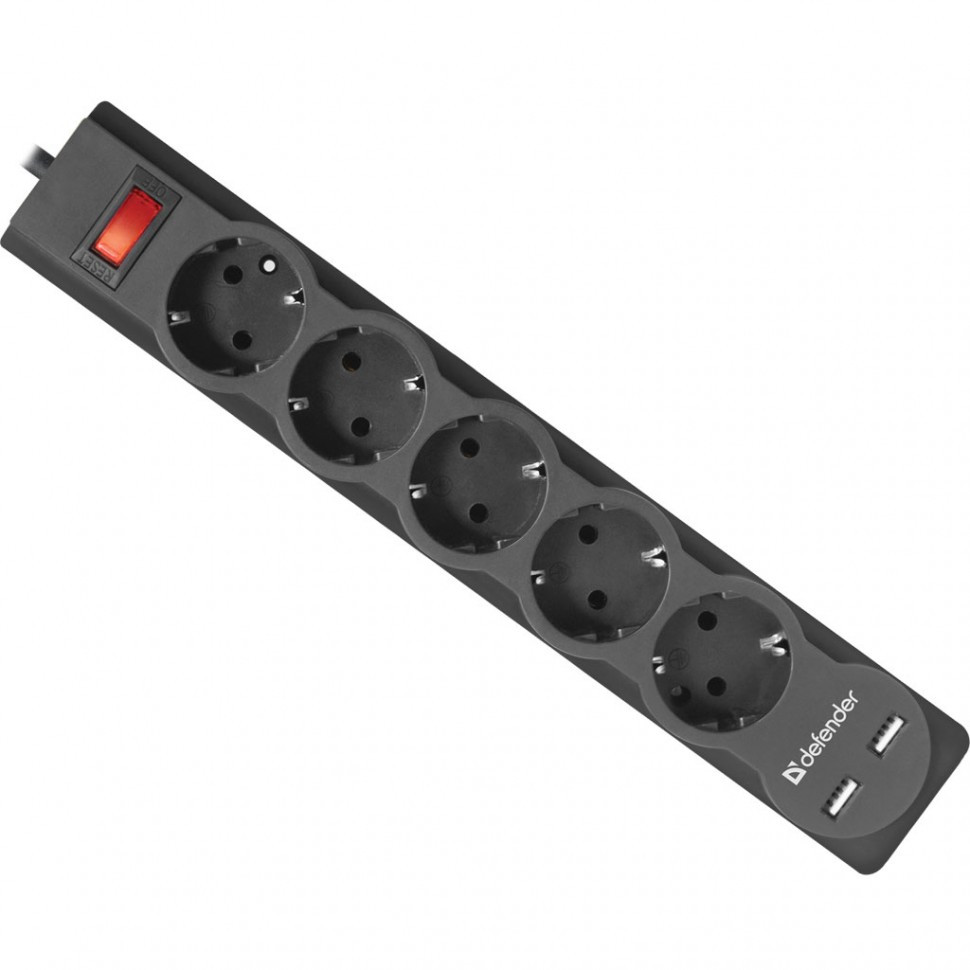 Сетевой фильтр Defender DFS 753 - 3,0 М, 2xUSB, 2.1A, 5 outlets