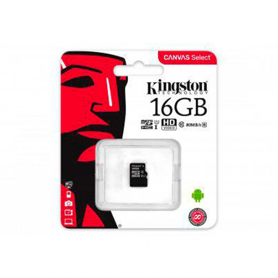 Карта памяти MicroSD 16GB Class 10 U1 Kingston SDCS/16GBSP