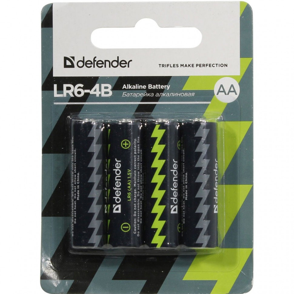 Элемент питания LR6-AA Defender Alkaline LR6-4B - 4штуки в блистере