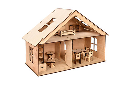 Кукольный ЭКО домик + мебель (34х23х44см)