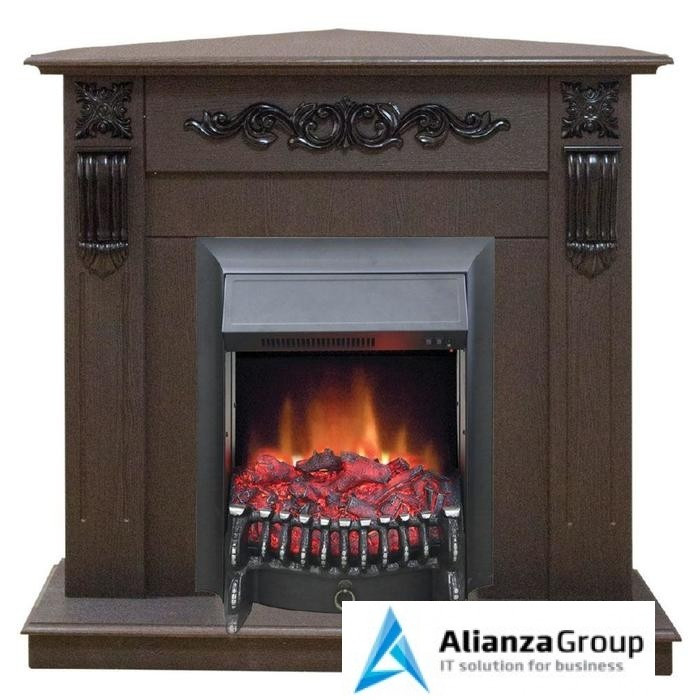 Угловой камин с эффектом живого пламени Real-Flame Dominica Corner STD/EUG DN с очагом Fobos s Lux BL/BR, Majestic s Lux BL/BR