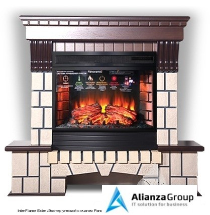 Каменный камин (портал+очаг) InterFlame Exter /Экстер угловой с очагом Panoramic 06-25Led F/X Panoramic 08-25 Led F/X