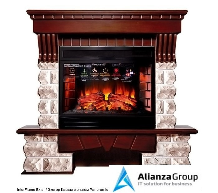 Каменный камин (портал+очаг) InterFlame Exter / Экстер Кавказ с очагом Panoramic 06-25Led F/X Panoramic 08-25 Led F/X