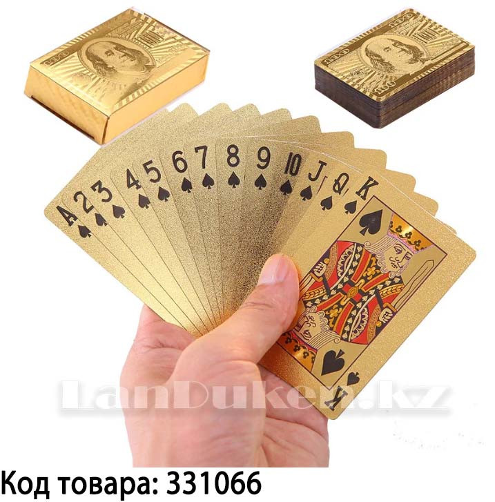 Покерные карты с золотым напылением Golden Premium dollar 54 Карты игральные сувенирные (золотой доллар)