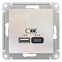 Розетка USB 2-ая тип А+С (для подзарядки) , Жемчуг, серия Atlas Design, Schneider Electric