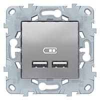 Розетка USB 2-ая (для подзарядки) , Алюминий, серия Unica New, Schneider Electric