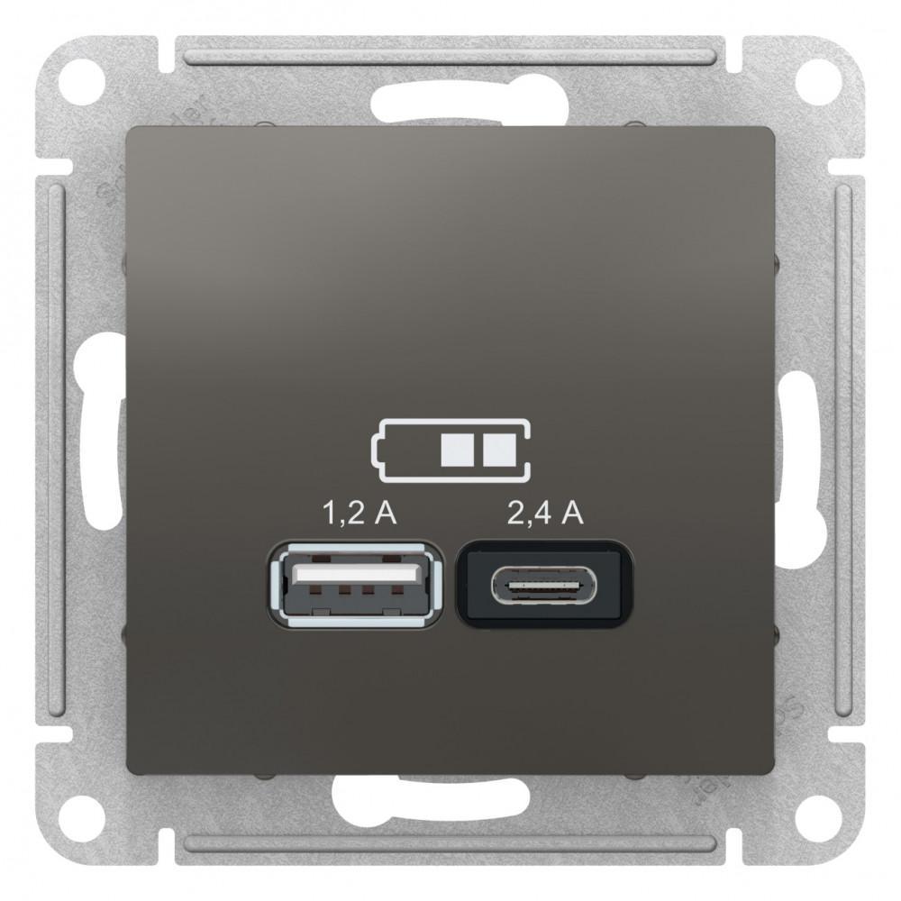Розетка USB 2-ая тип А+С (для подзарядки) , Сталь, серия Atlas Design, Schneider Electric