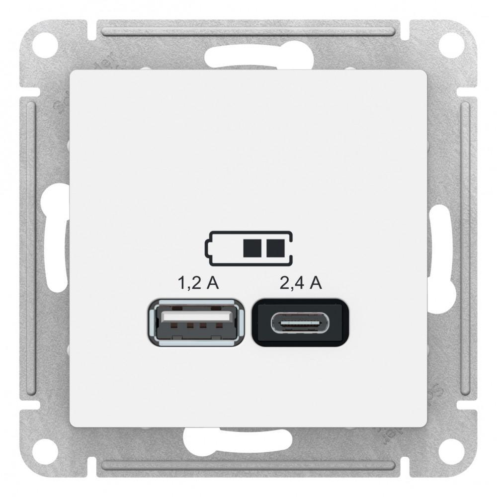 Розетка USB 2-ая тип А+С (для подзарядки) , Белый, серия Atlas Design, Schneider Electric