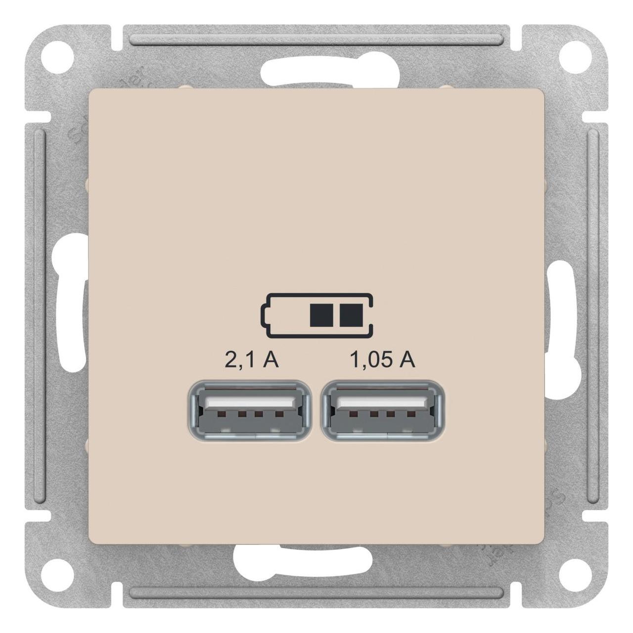 Розетка USB 2-ая 2100 мА (для подзарядки) , Бежевый, серия Atlas Design, Schneider Electric