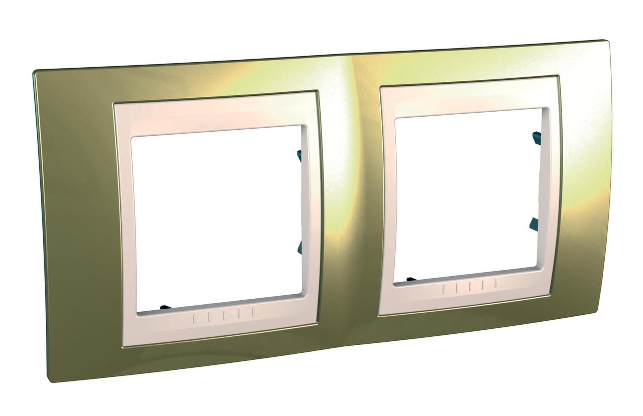 Рамка 2-ая (двойная), Золото/Бежевый (пластик), серия Unica, Schneider Electric