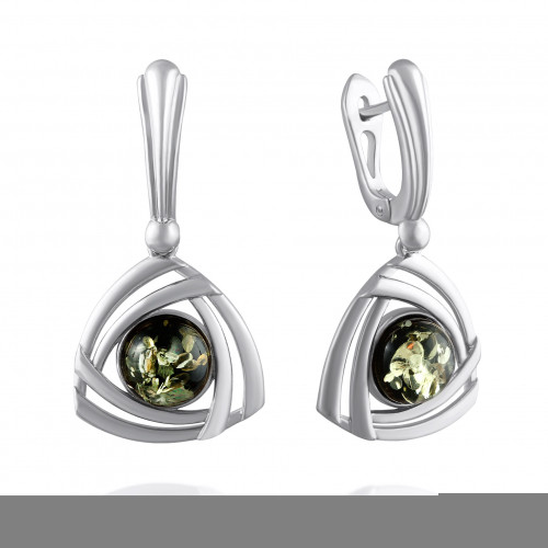 Серьги из серебра с янтарём зелёным Darvin 929011363ab