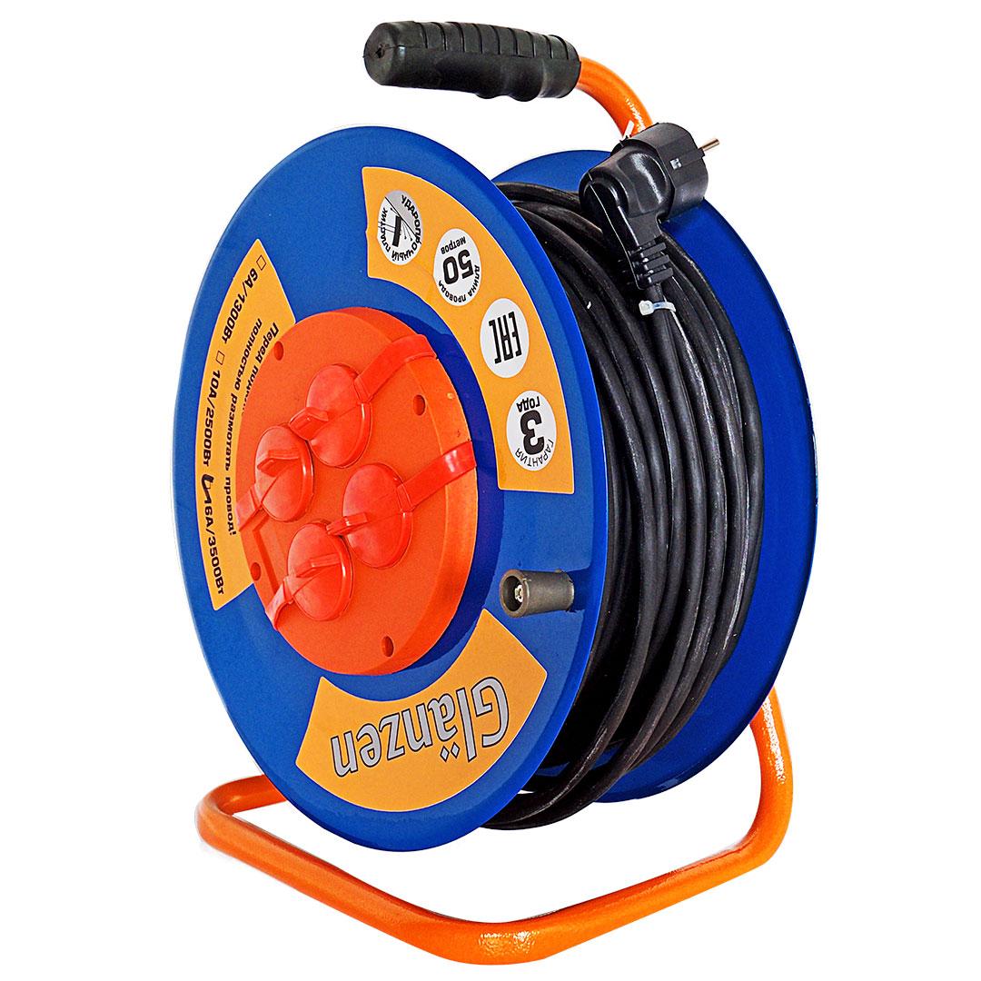 Удлинитель силовой на катушке GLANZEN 4гн. КГ 3*2,5 арт. EB-50-010