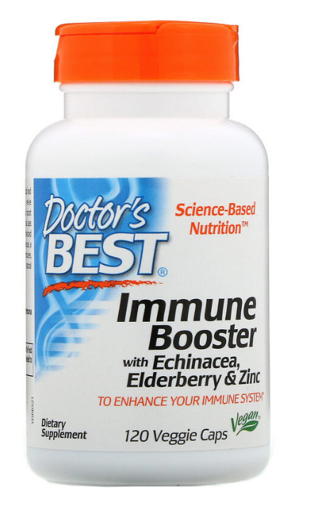 Doctor's Best, Добавка для укрепления иммунитета с эхинацеей, бузиной и цинком, 120 растительных капсул