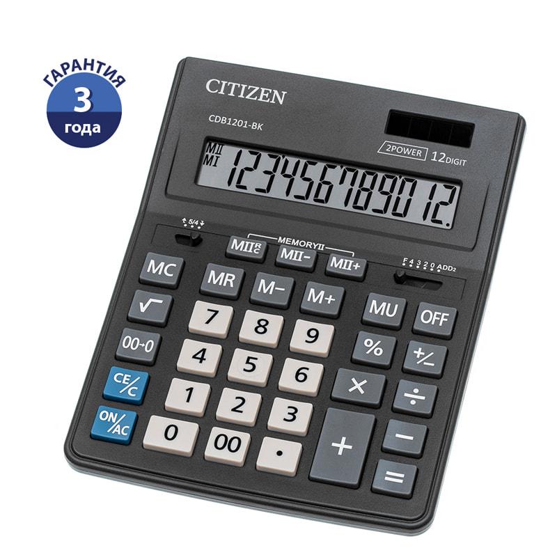 Калькулятор настольный Citizen Business Line CDB, 12 разр., двойное питание, 157*200*35мм, черный