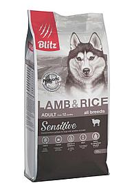 Сухой корм для собак всех пород с чувствительным пищеварением Blitz Adult Lamb & Rice с ягненком и рисом