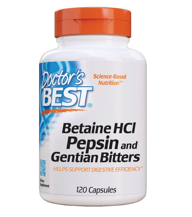 Doctor's Best, Горькая настойка из бетаингидрохлорида, пепсина и горечавки, 120 капсул