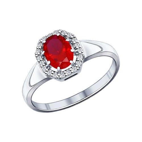 Кольцо из серебра с корундом рубиновым (синт.) и фианитами SOKOLOV 84010007