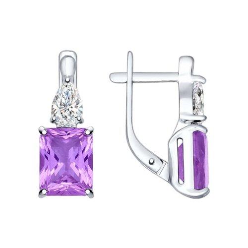 Серьги из серебра с сиреневыми ситаллами и фианитами SOKOLOV 92021413