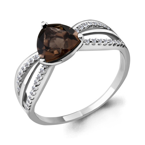 Кольцо из серебра с фианитом и раухтопазом Aquamarine 6538301А