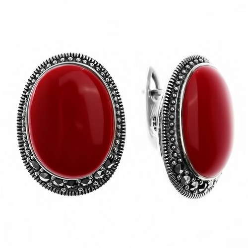 Серебряные серьги с кораллом имит. и марказитом Teosa HE-212-COR