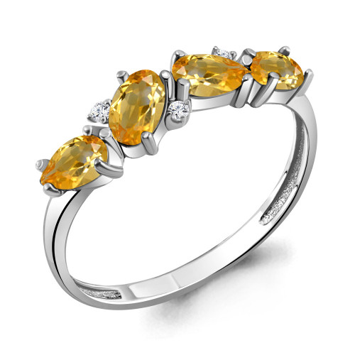 Серебряное кольцо с цитрином и фианитом Aquamarine 6535806А