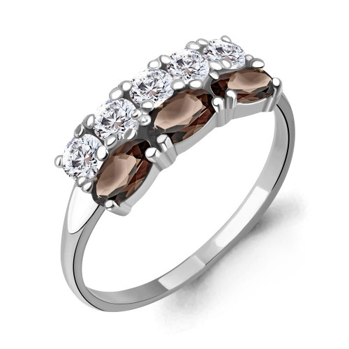 Кольцо из серебра с кварцем дымчатым и фианитом Aquamarine 6535501А