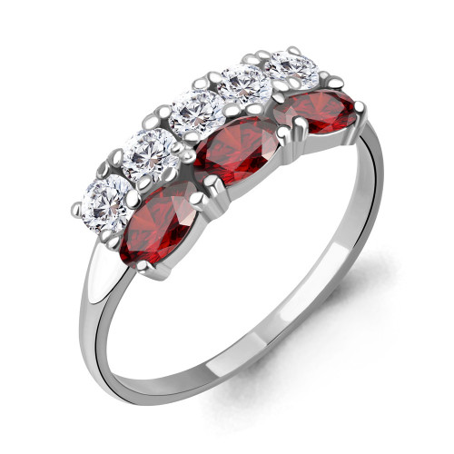Кольцо из серебра с гранатом и фианитом Aquamarine 6535503А размеры - 17
