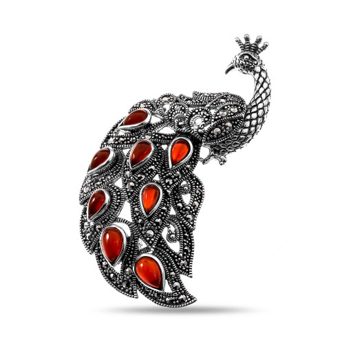 Серебряная брошь с сердоликом Teosa HB-566-RD