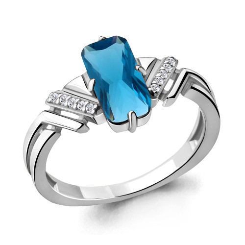 Кольцо из серебра с нано топазом лондон и фианитом Aquamarine 6913793А размеры - 17,5